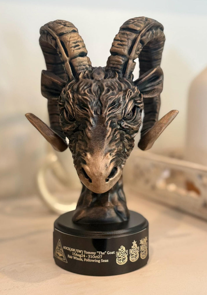Custom Navy Chief Goat Head Sculpture – USN Retirement Gift | Hand-Painted CPO Statue | Goat Locker Decor