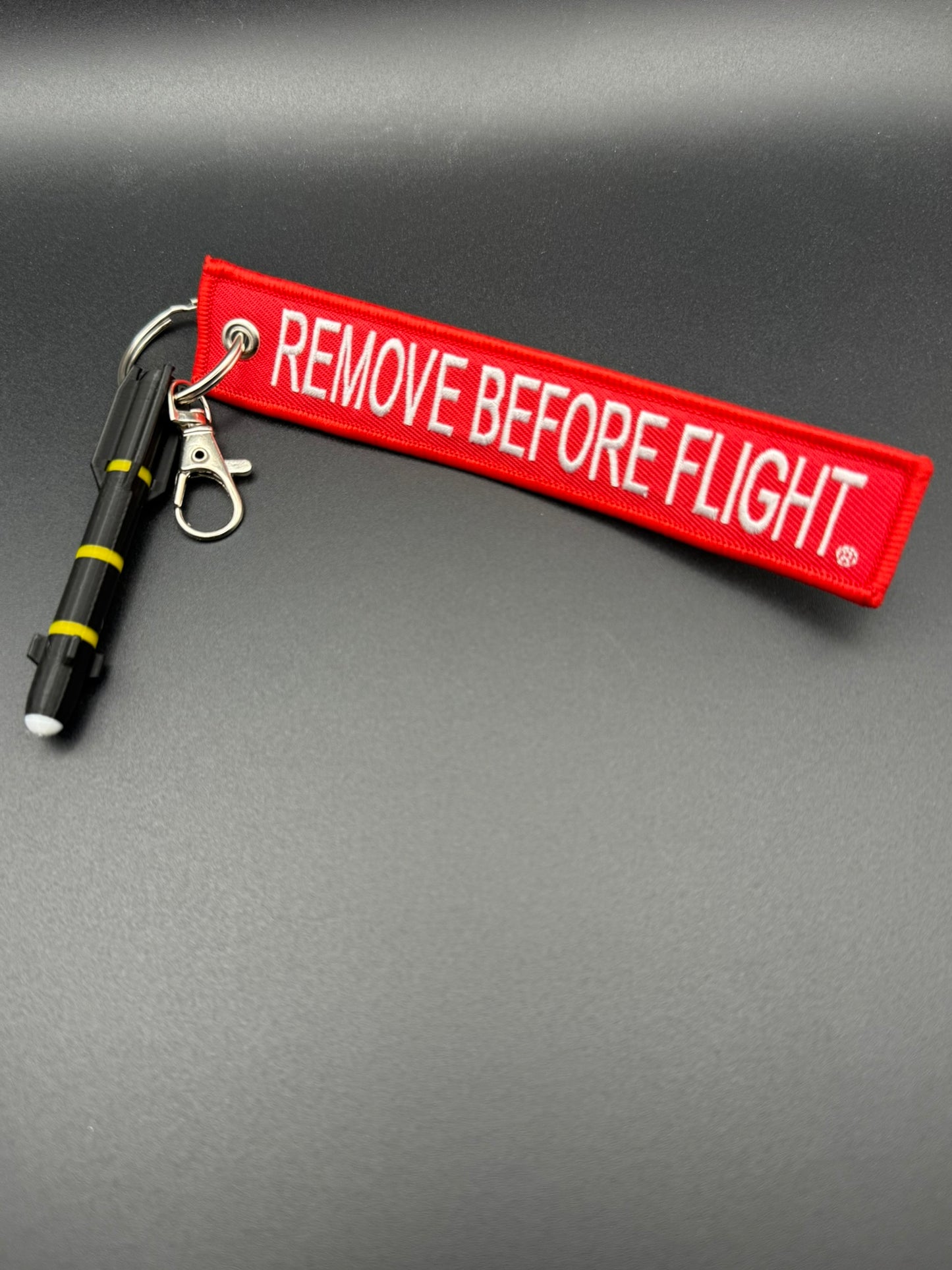Hellfire Missile Keychain with Remove Before Flight Tag