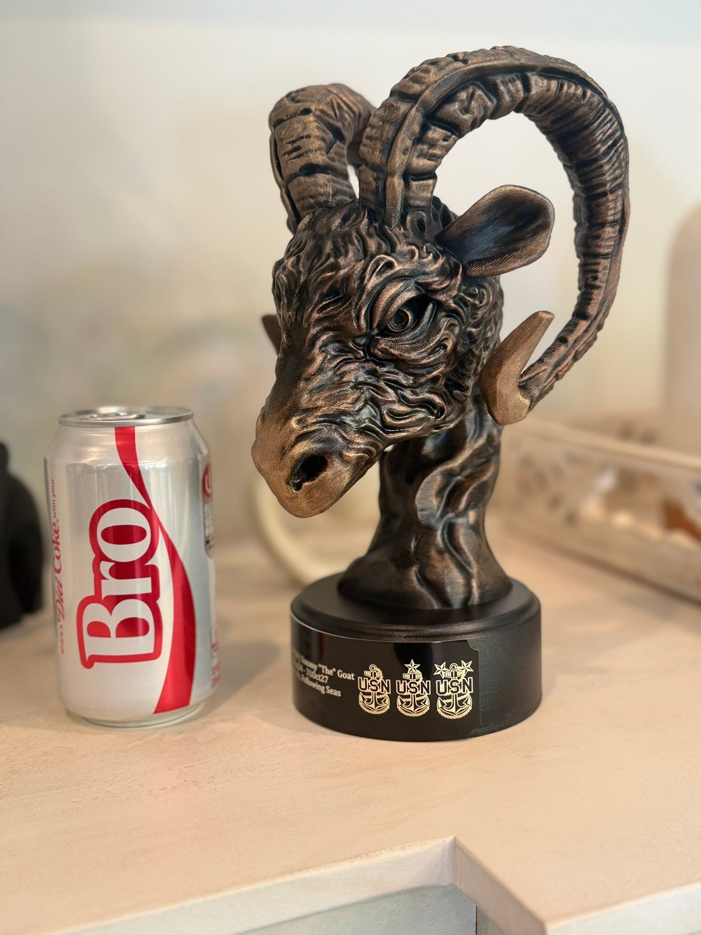 Custom Navy Chief Goat Head Sculpture – USN Retirement Gift | Hand-Painted CPO Statue | Goat Locker Decor