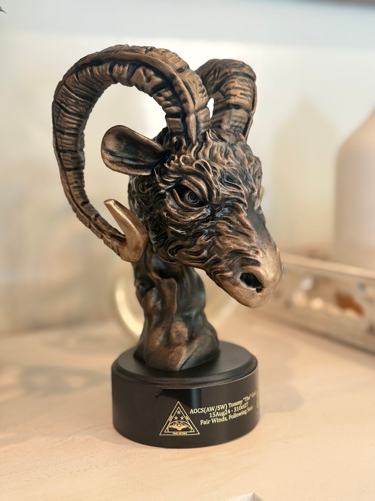 Custom Navy Chief Goat Head Sculpture – USN Retirement Gift | Hand-Painted CPO Statue | Goat Locker Decor