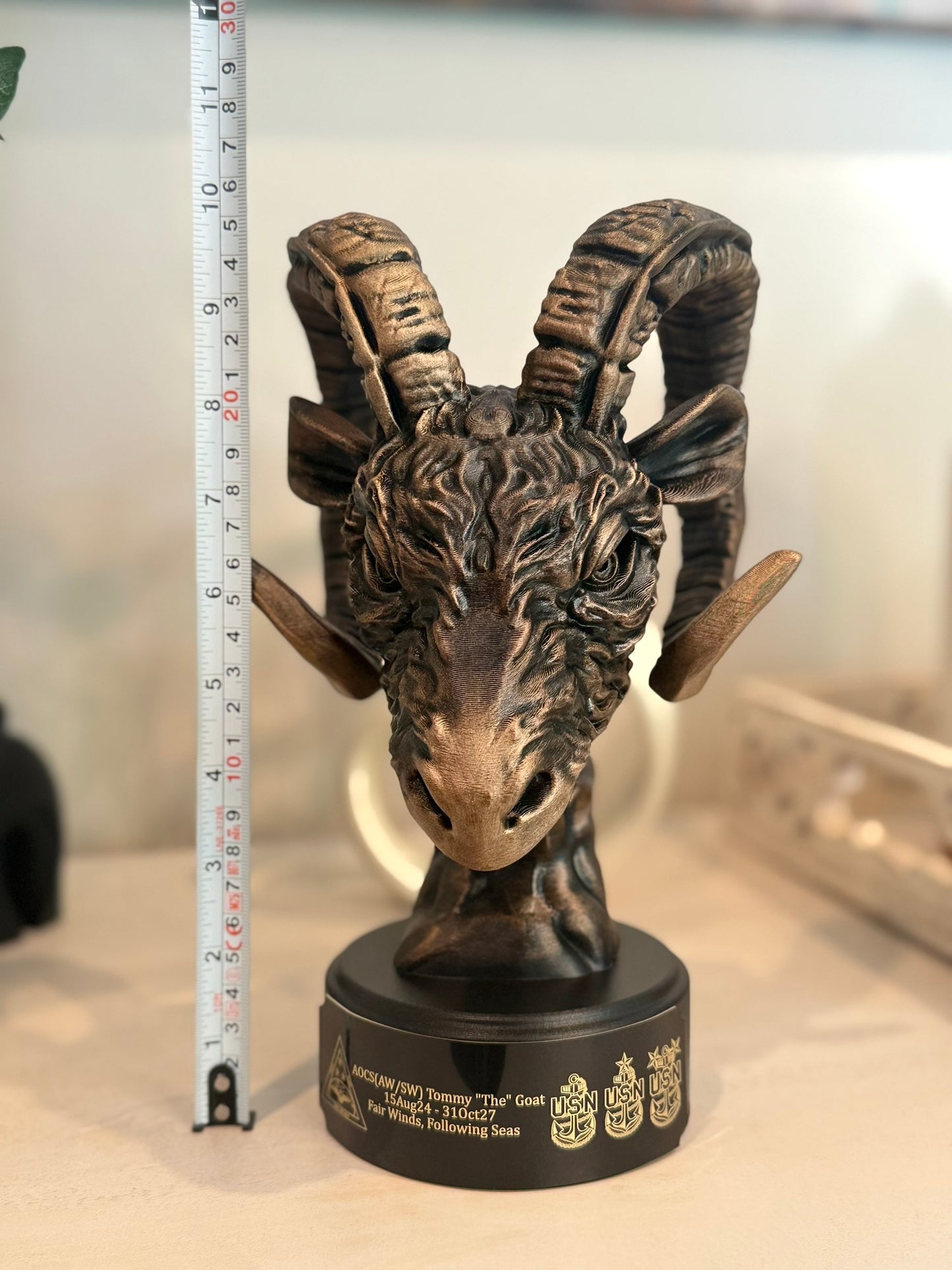 Custom Navy Chief Goat Head Sculpture – USN Retirement Gift | Hand-Painted CPO Statue | Goat Locker Decor