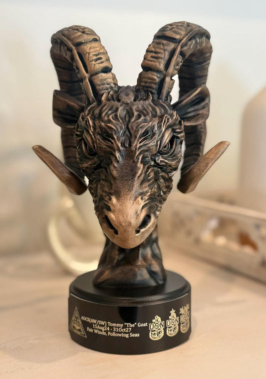 Custom Navy Chief Goat Head Sculpture – USN Retirement Gift | Hand-Painted CPO Statue | Goat Locker Decor