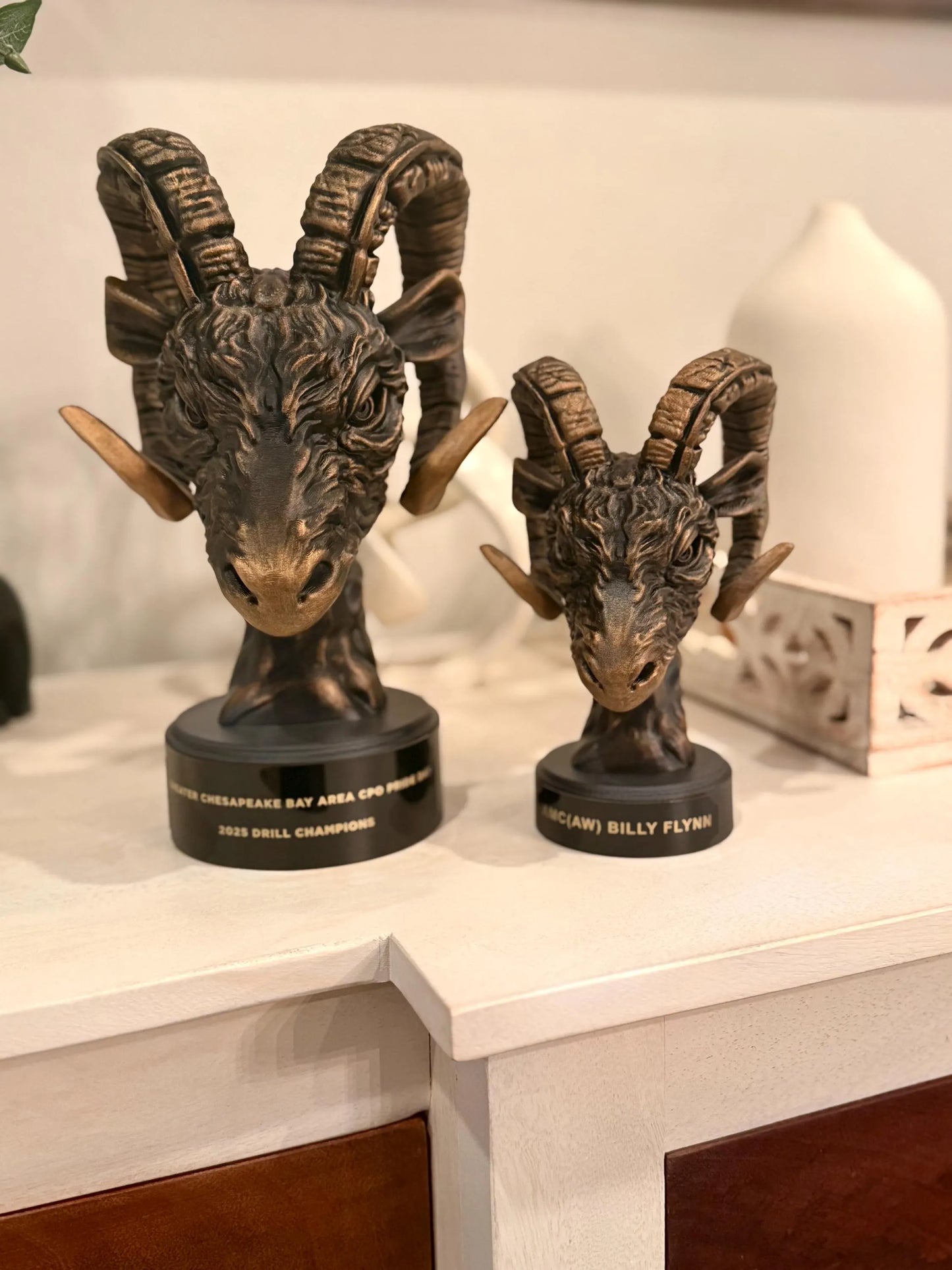 Custom Navy Chief Goat Head Sculpture – USN Retirement Gift | Hand-Painted CPO Statue | Goat Locker Decor
