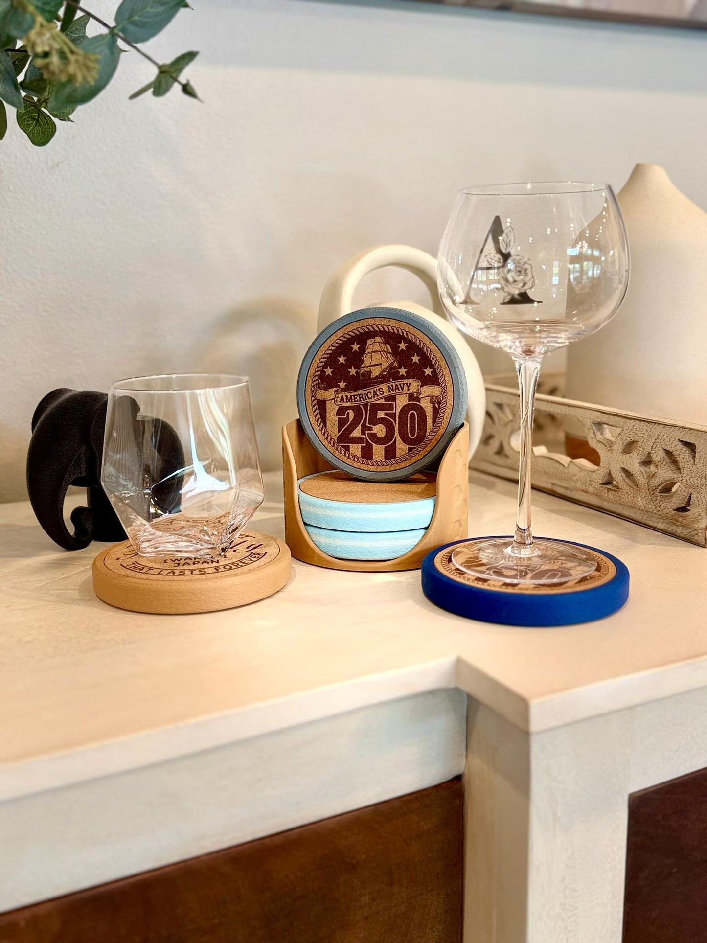 Custom Engraved Coaster Set with Holder