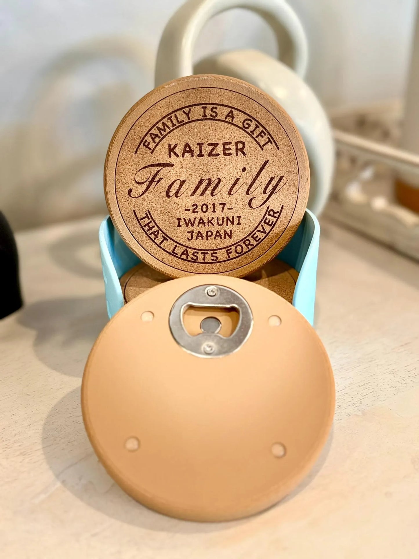 Custom Engraved Coaster Set with Holder