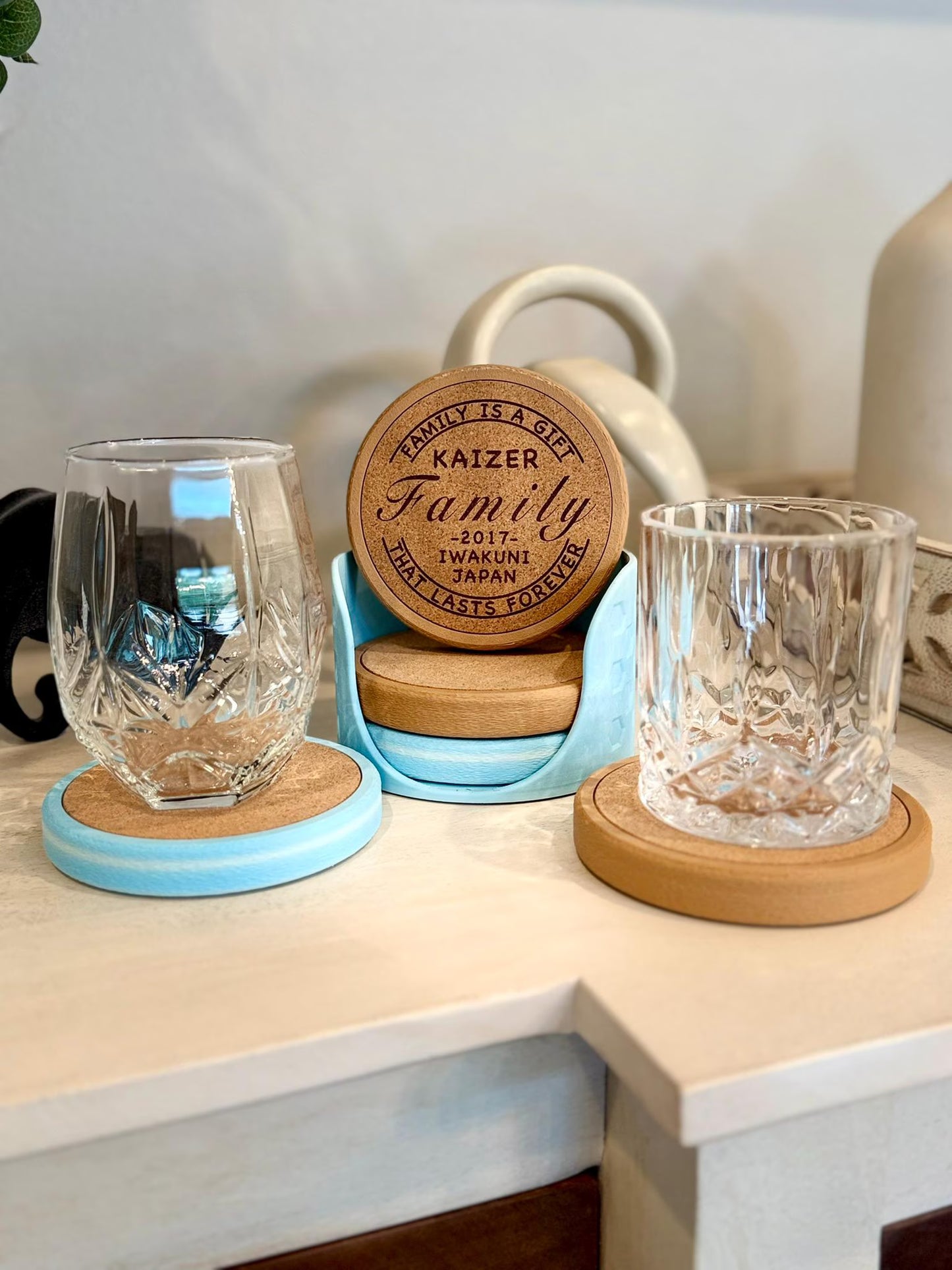 Custom Engraved Coaster Set with Holder