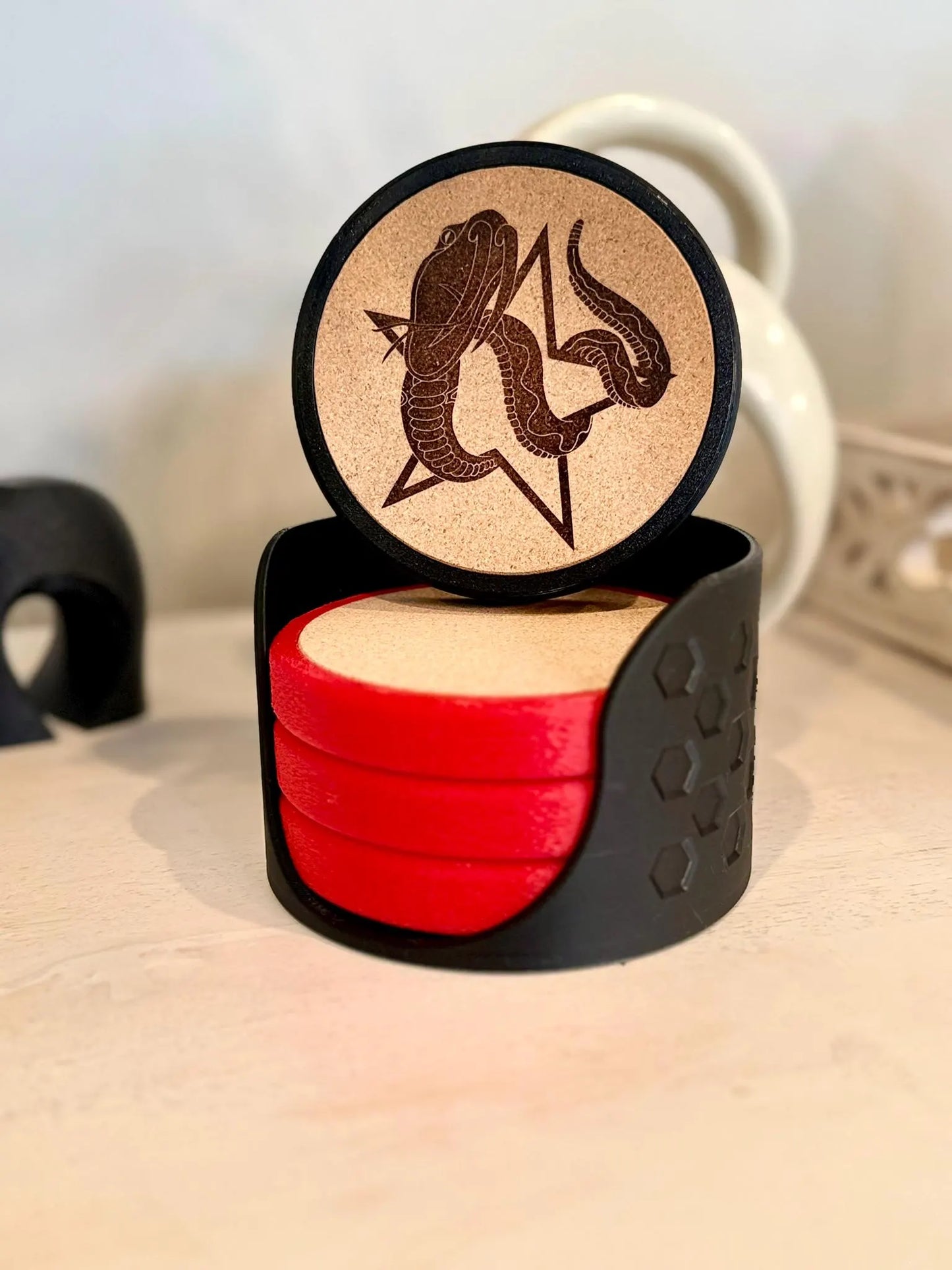 Custom Engraved Coaster Set with Holder